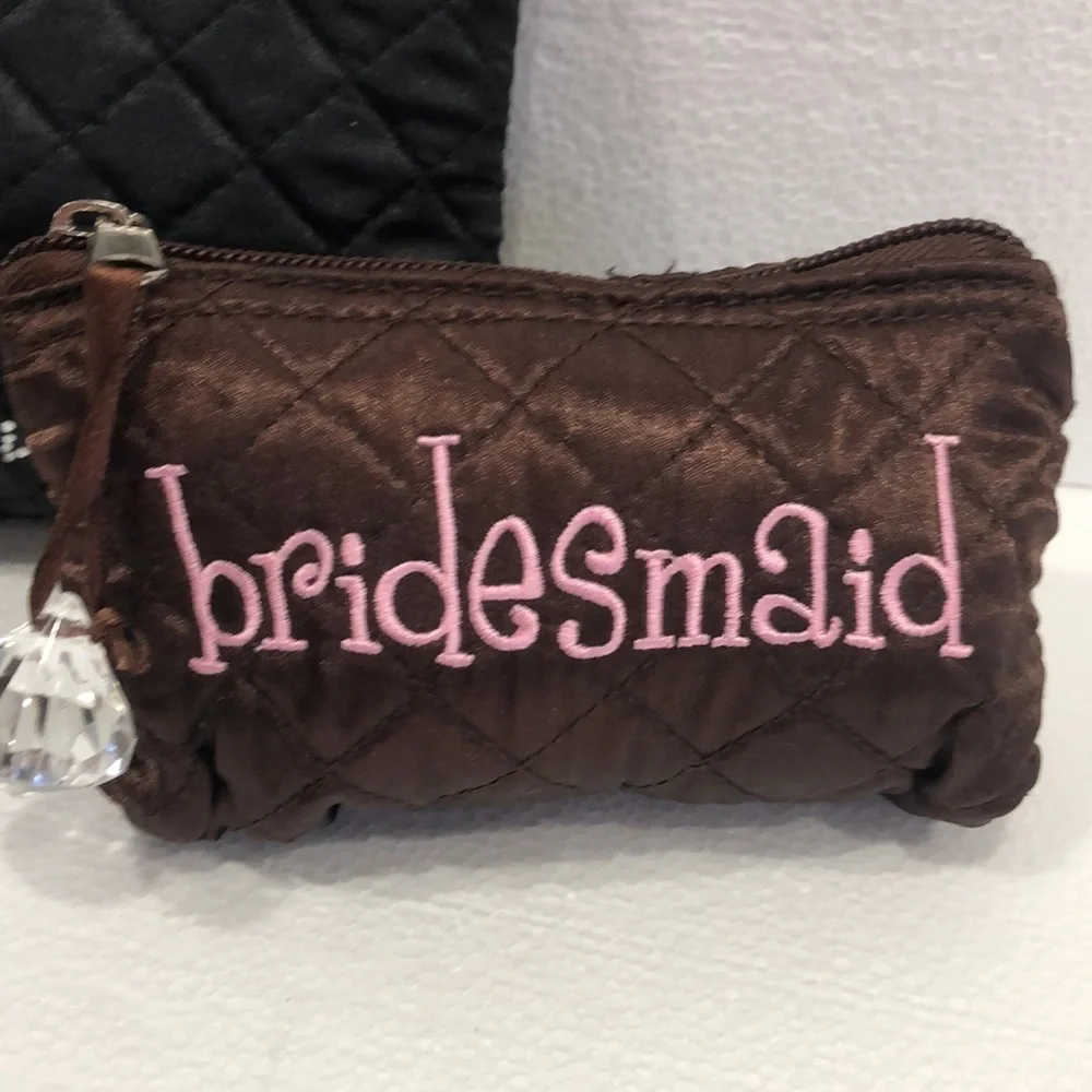 Bridesmaid Quilted Black and Brown Pouches